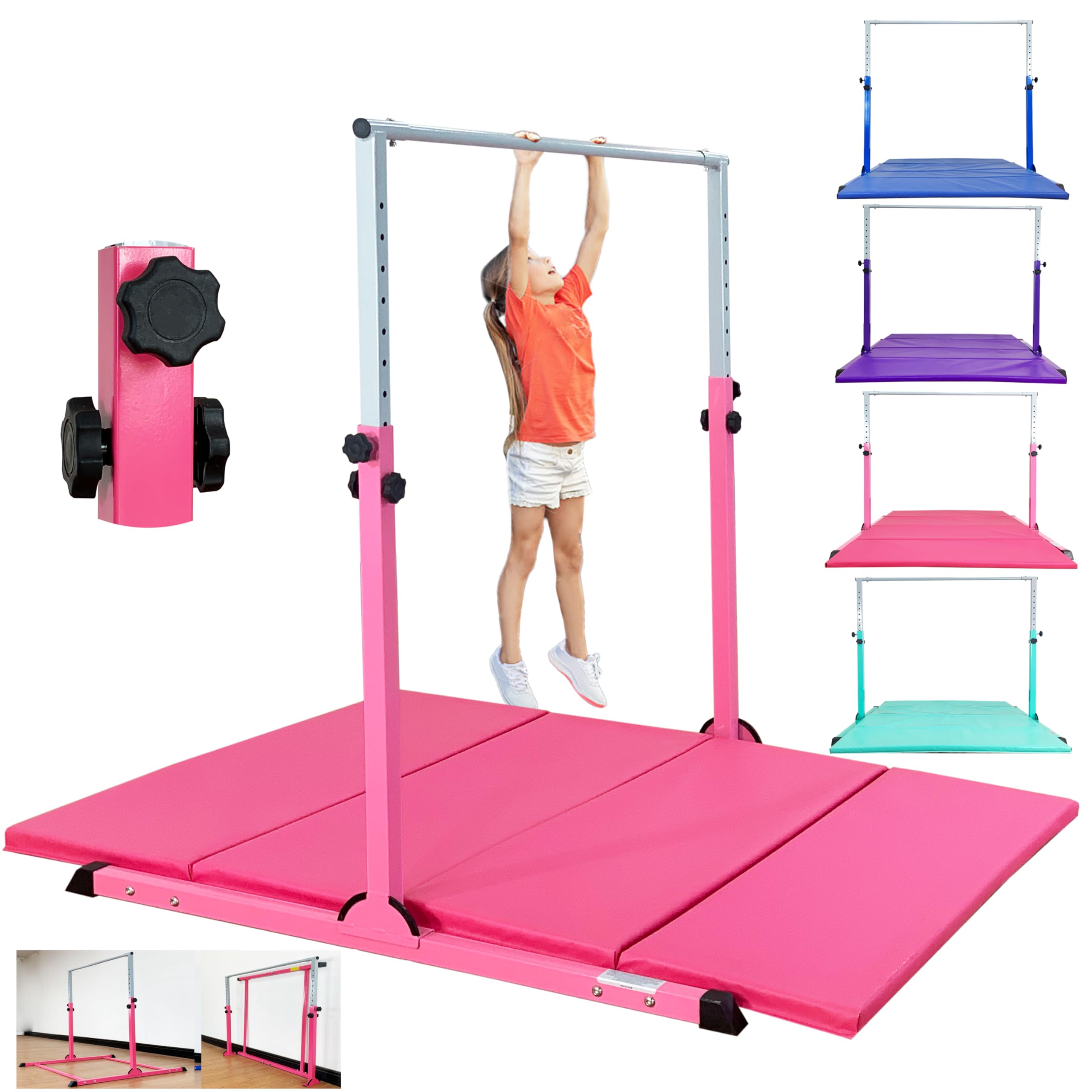 MARFULA Adjustbale Gymnastic Kip Bar with Mat for Kids Teens Ages 3-16