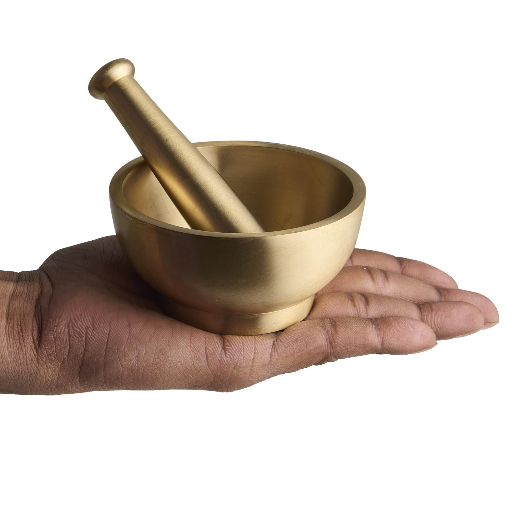 Esplanade Mortier en laiton pour cuisine – Okhli 10,2 cm pour broyer les épices, les herbes – traditionnel Imam Dasta, Kharal, Kundi