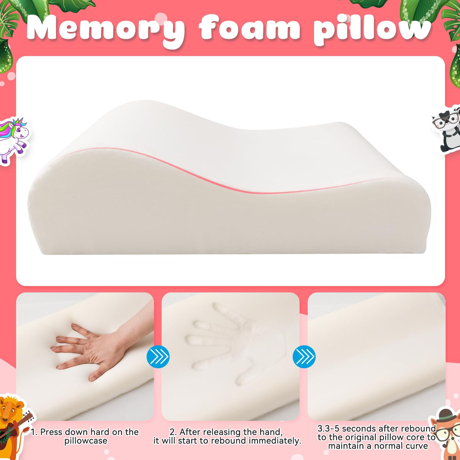 YAOZUP Cuscino Memory Foam Bambini,Cuscino Culla,Cuscino per Bambini con Federa,Ipoallergenico,Anti Acari,Cuscino per Bambini per Sonnellini per Ragazzi e Ragazze (3-10 Anni) (Unicorno)