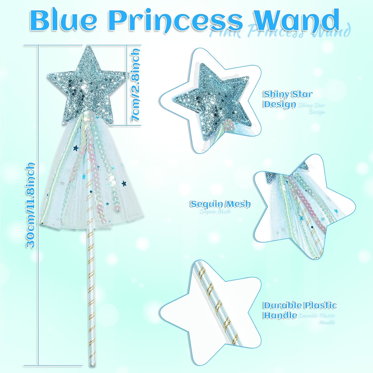 3 Piece Princess Costume Set - Tutu Tulle Skirt, Crown Headband & Star Wand - Sparkle Fairy Fancy Dress Accessories