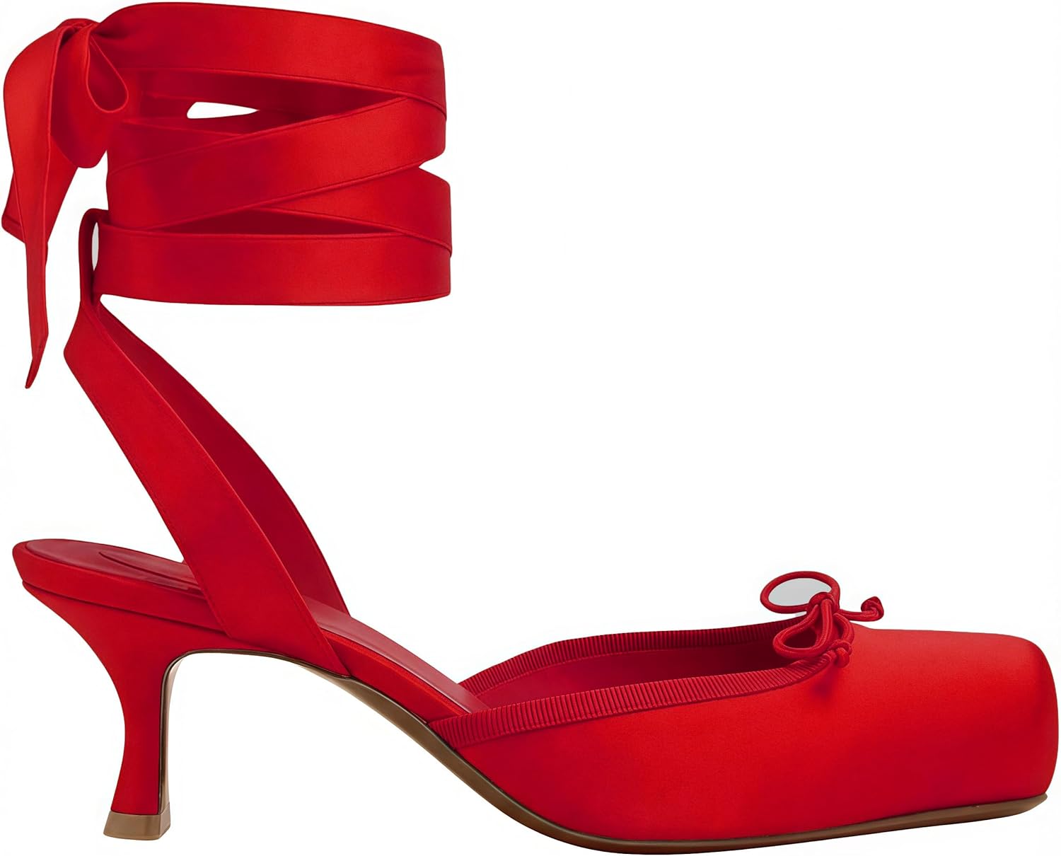 Lace Up Ballet Pumps for Women Kitten Heels Square Closed Toe Pumps Bow Ballerina Slingback Satin Cute Dressy Party Casual