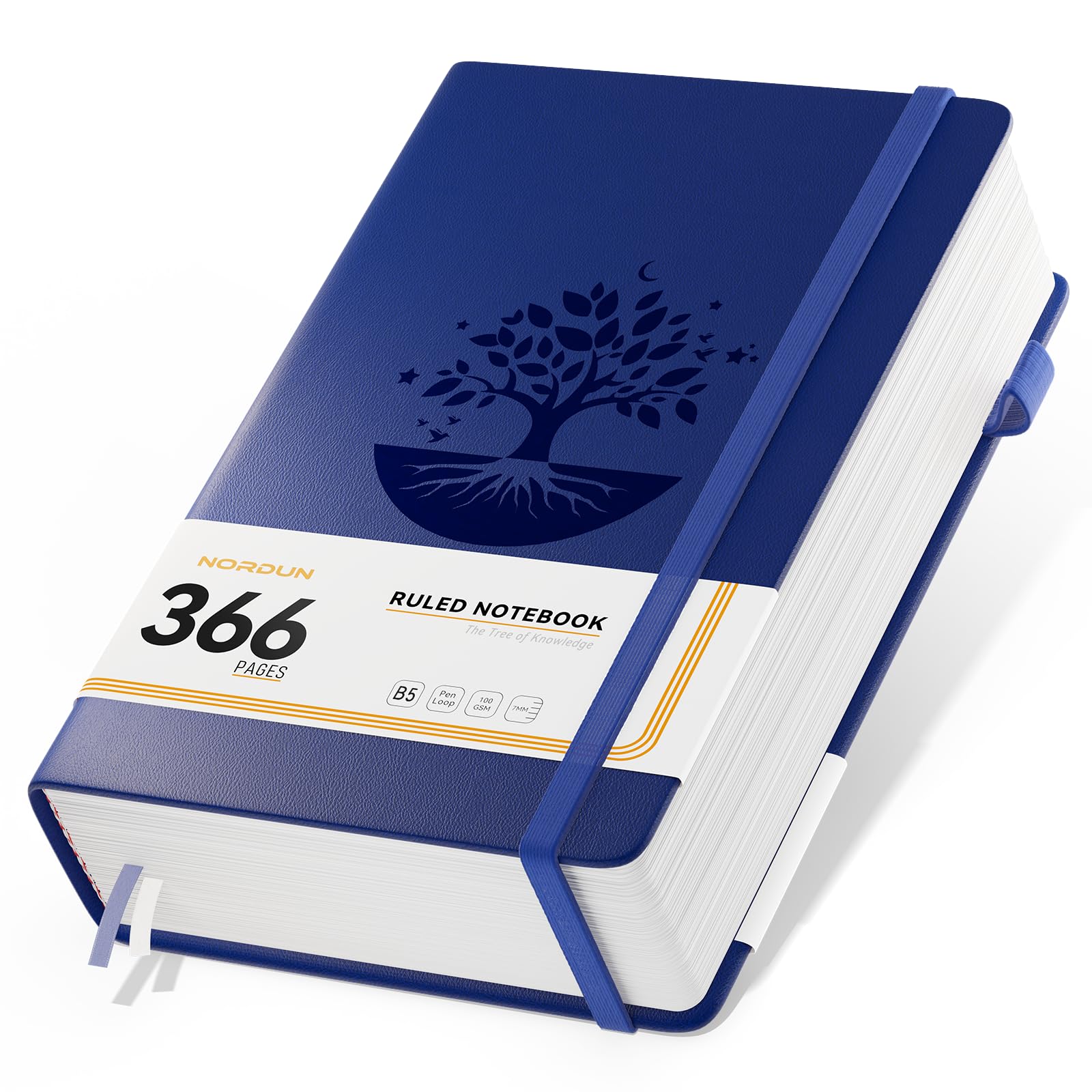 NORDUN B5 366 Pages Lined Notebook,Leather Hardcover with Sticky Notes&Inner Pocket,100gsm Thick Paper Journals Notebook for Men Women Writing School,Office,Home,19 x 25cm