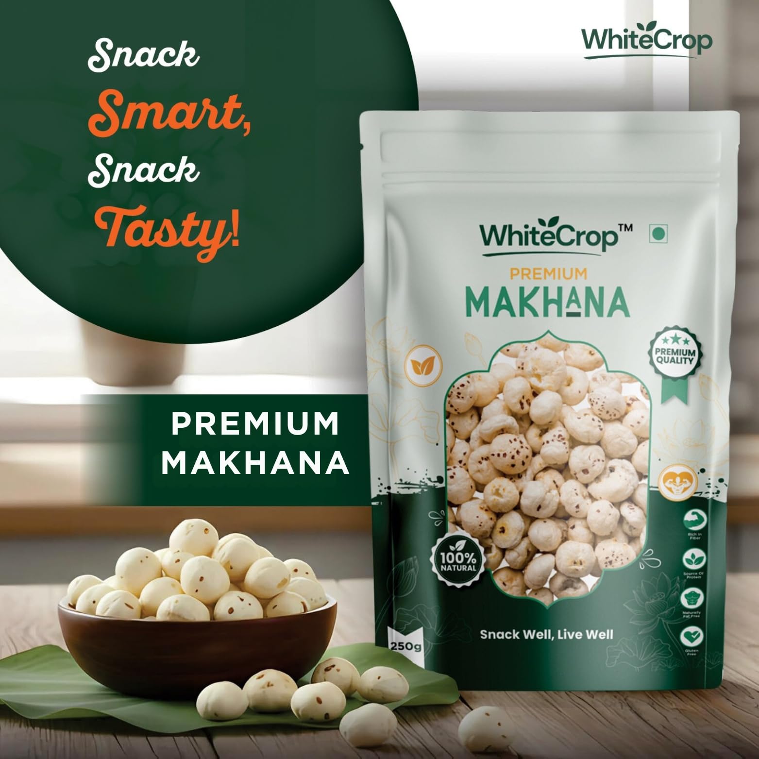 Whitecrop Premium Makhana (Fox Nuts) 250g | Handpicked Lotus Seeds