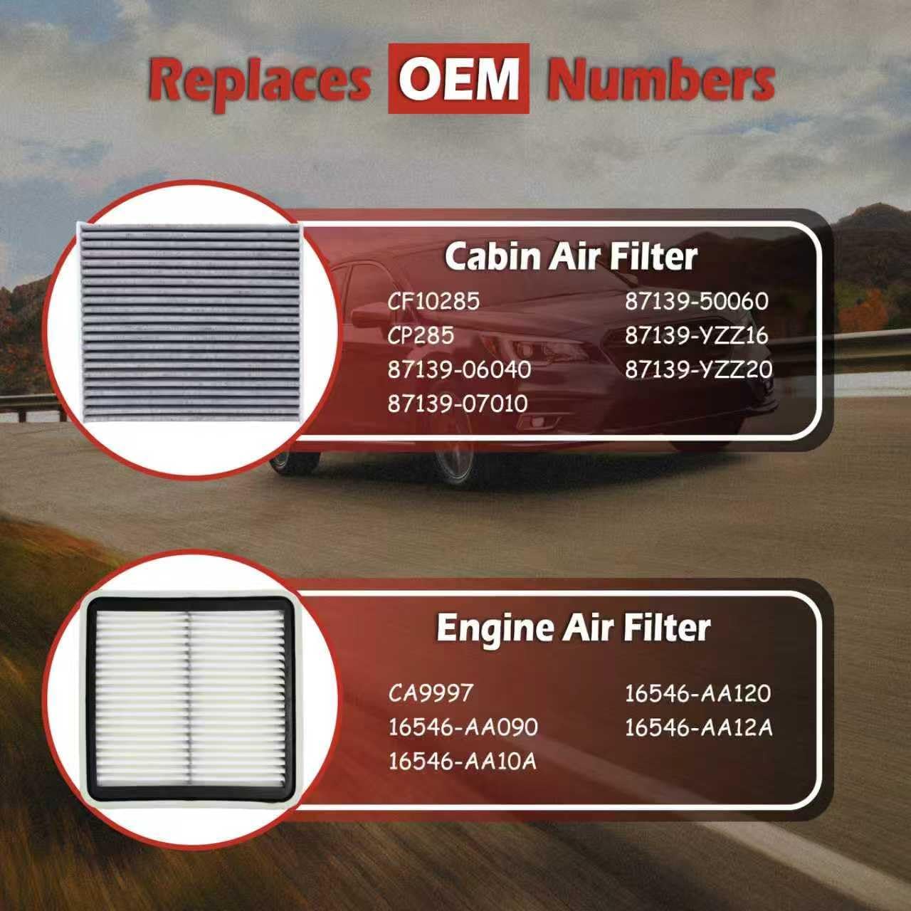 CA9997 Engine Air Filter and CF10285 Cabin Air Filter kit Compatible with 2010-2019 Subaru Legacy Outback 2.5L 3.6L Replaces 16546-AA090 CP285