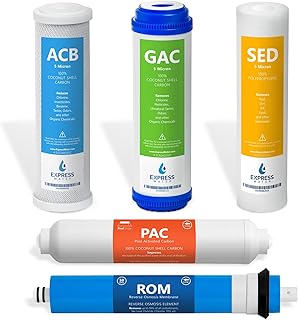 Express Water - CSGIM5 – 6 Months Reverse Osmosis System Replacement Filter Set – 5 Filters with 50 GPD RO Membrane, Carbon GAC, ACB, PAC Filters, Sediment SED Filters – 10 inch Size Water Filters