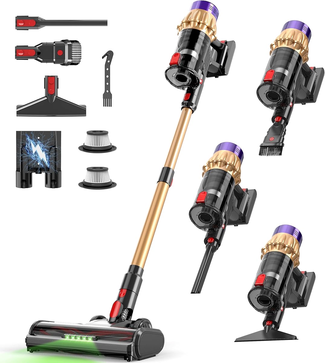 Cordless Vacuum Cleaner, 650W 50KPa 70‑Min Powerful Stick Vacuum, Self-Standing Lightweight Cordless Vacuum for Home, Pet Hair, Hardwood Floors, Carpet & Car, LED Touch Display
