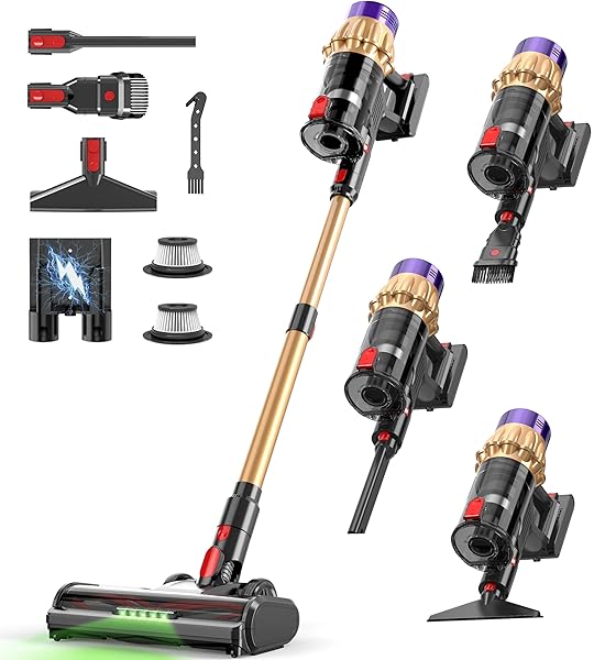 Cordless Vacuum Cleaner, 650W 50KPa 70‑Min Powerful Stick Vacuum, Self-Standing Lightweight Cordless Vacuum for Home, Pet Hair, Hardwood Floors, Carpet & Car, LED Touch Display