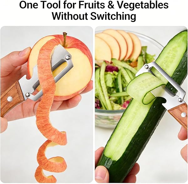 Zero Snag Wooden Peeler, 2-in-1 Multifunctional Stainless Steel Peeler, Potato Fruit Pumpkins Kitchen Peelers with Bottle Opener (2 PCS) - 4
