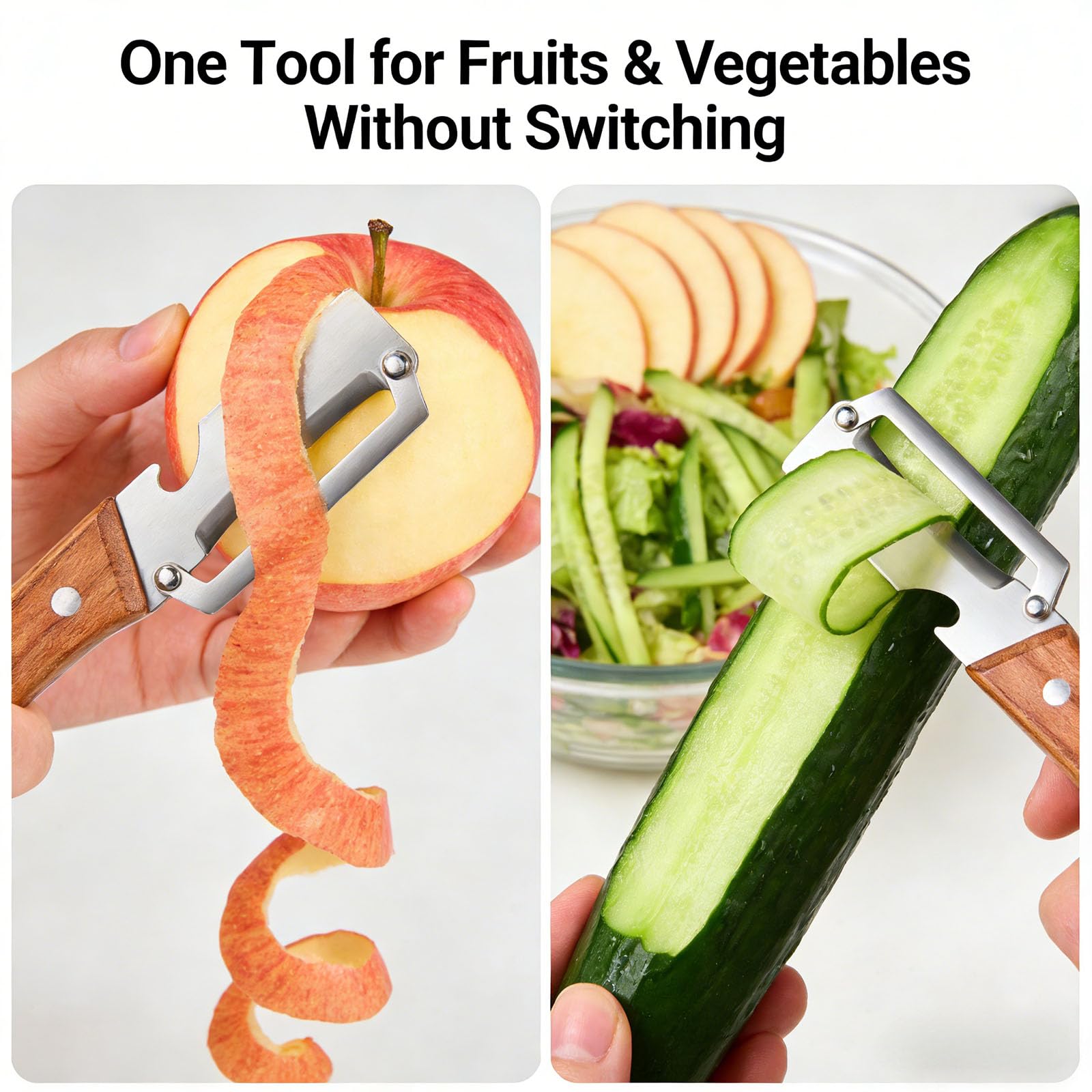 Zero Snag Wooden Peeler, 2-in-1 Multifunctional Stainless Steel Peeler, Potato Fruit Pumpkins Kitchen Peelers with Bottle Opener (2 PCS) - 5