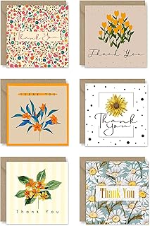 Giftinghouse Thank You Cards Multipack with Envelopes 12/24/48 Packs – Flower Design Cards with Envelopes - Greeting cards for small business, wedding, kids Fully recyclable and Eco-friendly.(12)