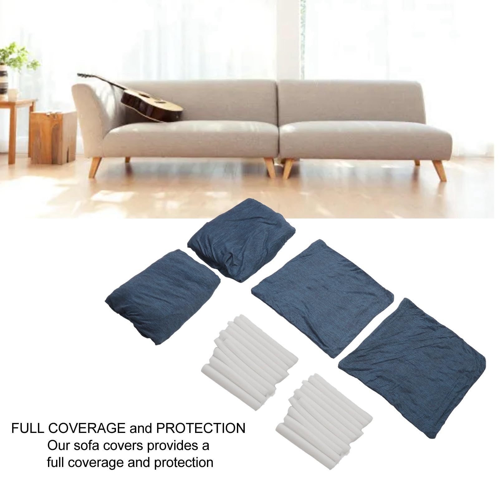 Beufee 2Set Couch Cover, 3 Person Soft Stretch Sofa Cover Washable Sofa Slipcover All Round Protection Furniture with Pillow 190?230cm (E)