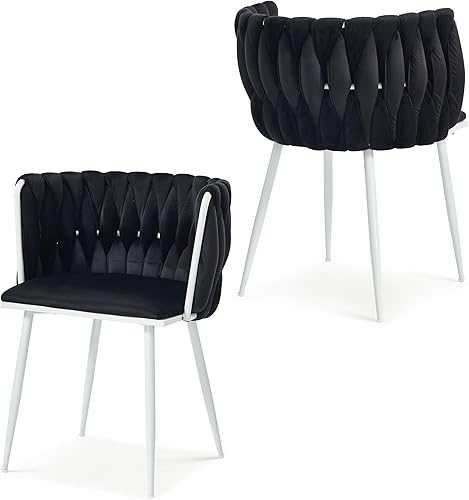 Miniatura 31 de Juego de 2 sillas de comedor de terciopelo, sillas laterales tapizadas tejidas con patas de metal plateado, Sillas de Comedor 2, sillas decorativas