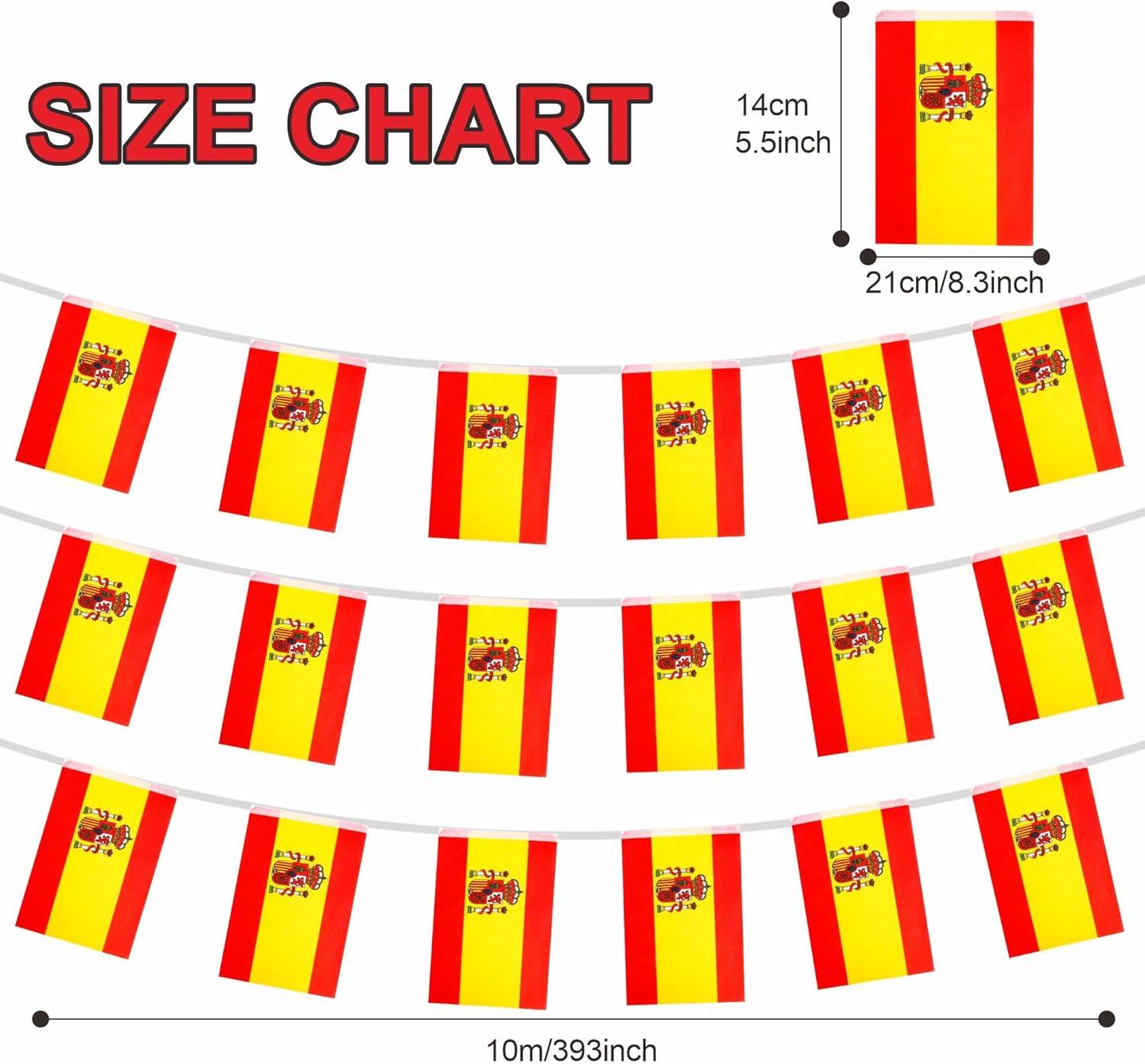 10m Spain Flags Bunting España Flags Bunting 30 Flags 14x21cm, Euro Football 2024 Spanish Bunting Flags Banner Party Decorations for Sports Events Indoor Outdoor Garden Bar