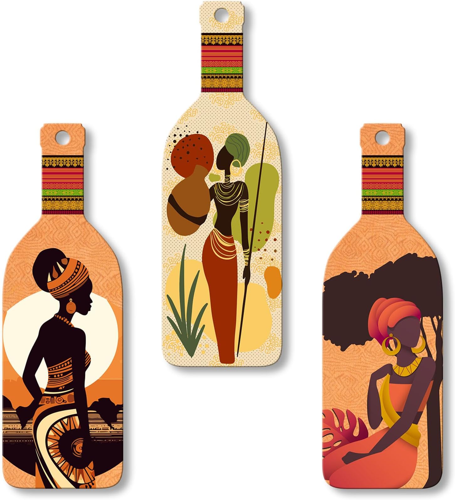 Artvibes African Warli Art Wooden Wall Hanging for Home Decor | Decoration Items for Livingroom | Art Item for Office | Decorative Mdf Wall Hanger Artwork (WH_9519N), (Set of 3)