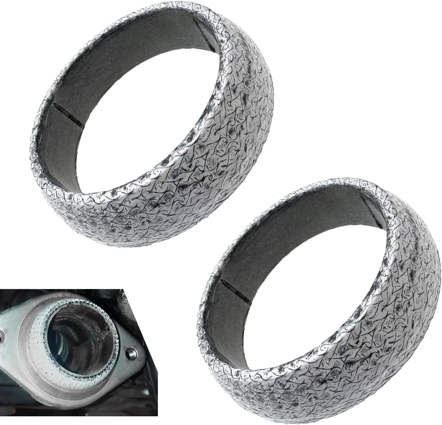 2 PCS Car Exhaust Manifold Gaskets, 54 MM/2.13" Flange Exhaust Muffler Gasket, Graphite Construction Exhaust Donut Gaskets, Leak-Proof Donut Gasket Replacement Part, for Most Cars (54mm)