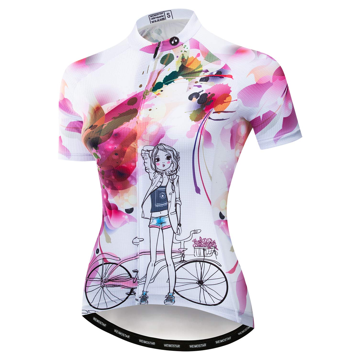 Women's Cycling Jersey Short Sleeve Reflective Tops Breathable Biking Shirts Girl White L