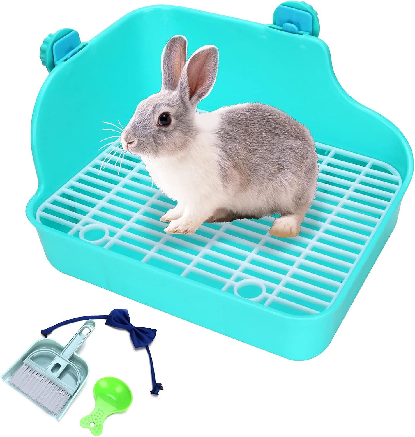 SSYAQRA Rabbit Litter Box - Turquoise Rabbit Litter Guinea Pig Litter Box Rectangular Bunny Corner Litter Box Bedding Rabbit Cage Corner…
