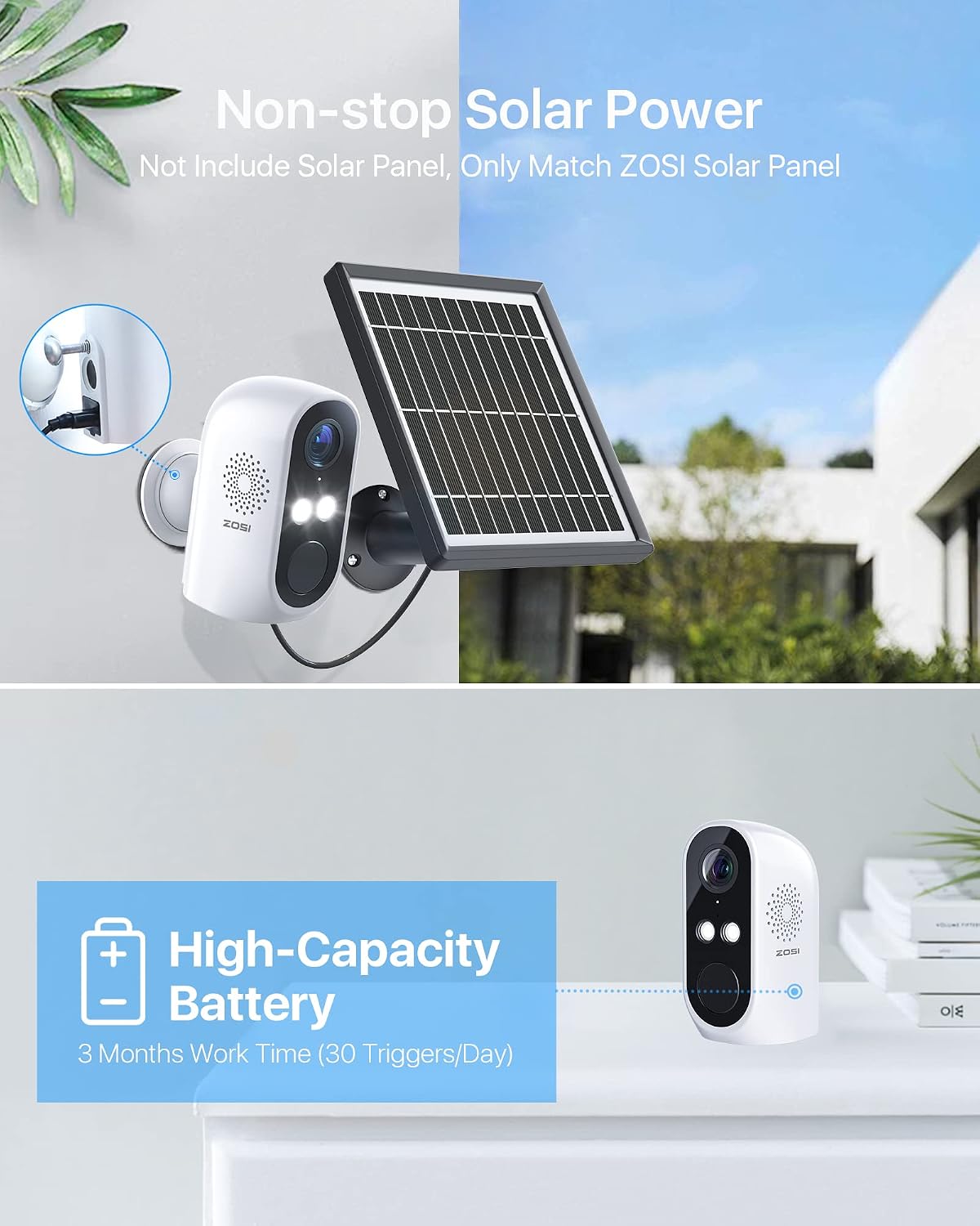 ZOSI C1 Wire Free Battery Security Camera, WiFi Rechargeable IP Cam with 2-Way Audio, Outdoor Wireless Camera with Color Night Vision, Human Detection, Remote APP, for Home Office Surveillance