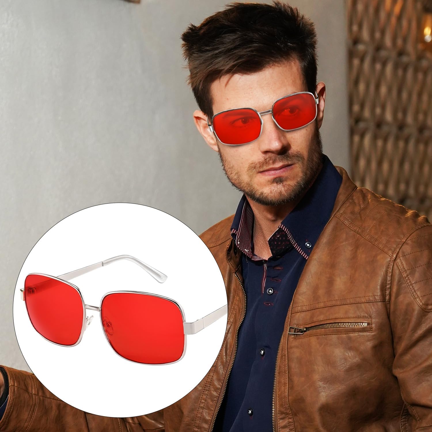 Halloween Costume Aviator Soap Salesman Glasses Movie Inspired Red Colored Tinted Lens Sunglasses for Cosplay Party image 4 of 7 B0FHPZCCSP