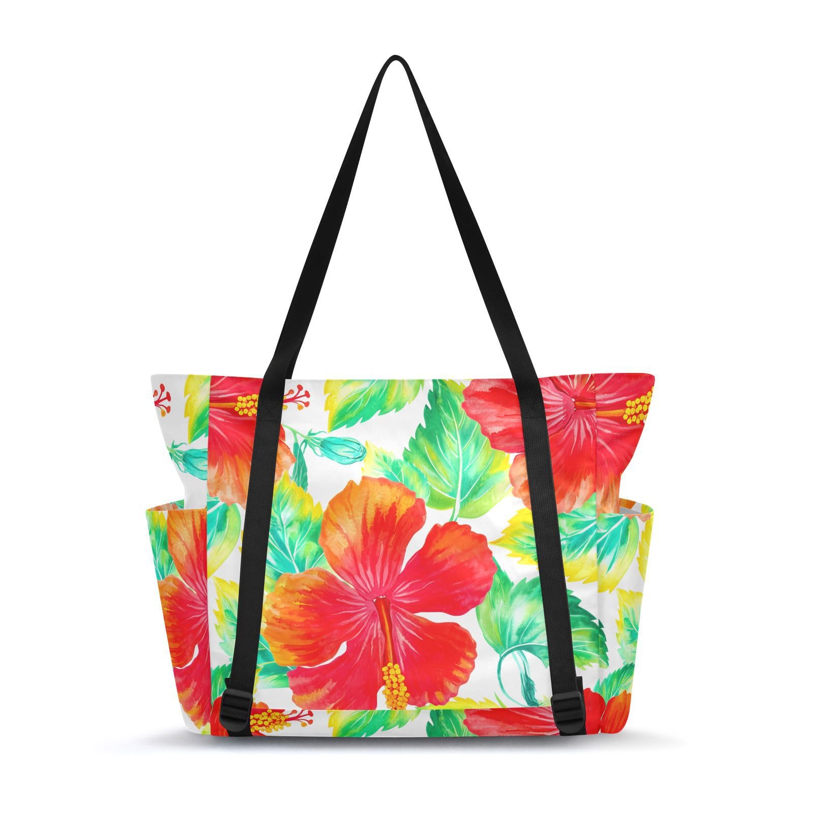 Lxqimora Hibiscus Leaves Watercolor Yoga Mat Bag for Women Water-Resistant Gym Bag with Yoga Mat Holder Tote Bag for Office Travel Yoga Pilates