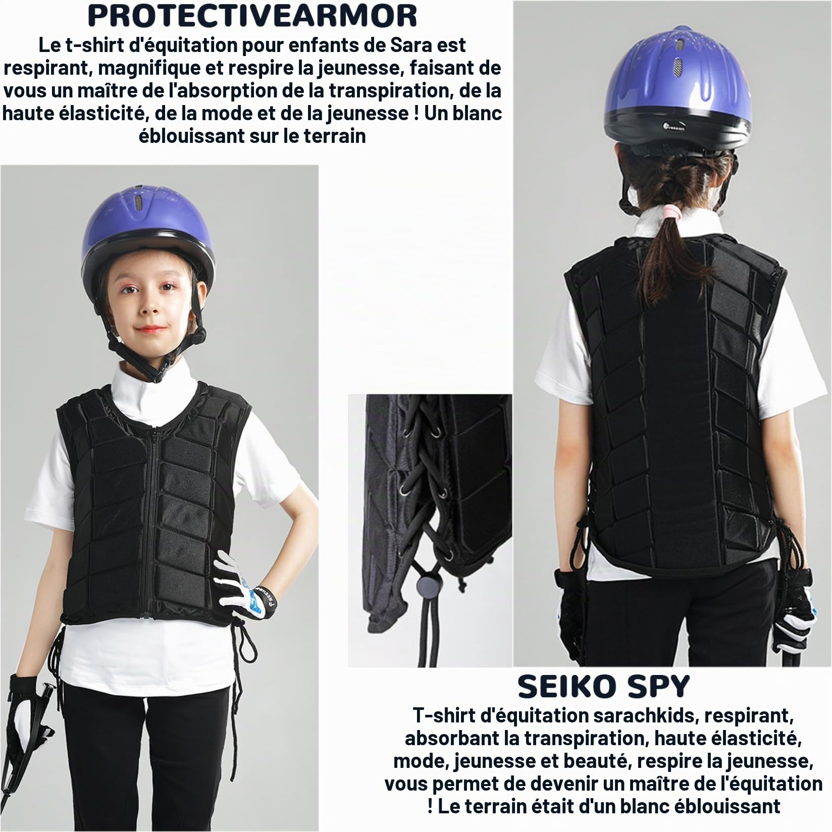 Jorzer Gilet d'équitation avec Fermeture éclair, Gilet de Protection Antichoc, Sangle réglable, d'équitation Doux et Respirant pour Femmes, garçons, Filles et Enfants