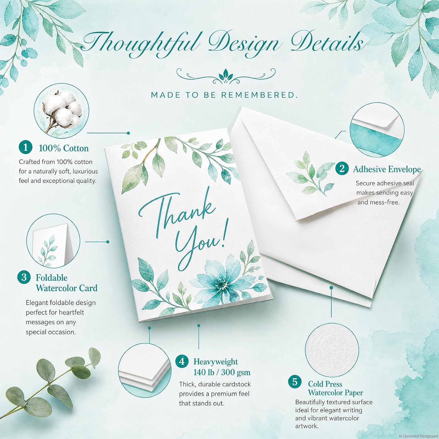 50 Pack 4 x 6 Blank Watercolor Cards with Envelopes | Blank Flat Watercolor Cards With White Envelopes, 300 GSM Paper For DIY Art Projects, Thank You Notes, Invitations
