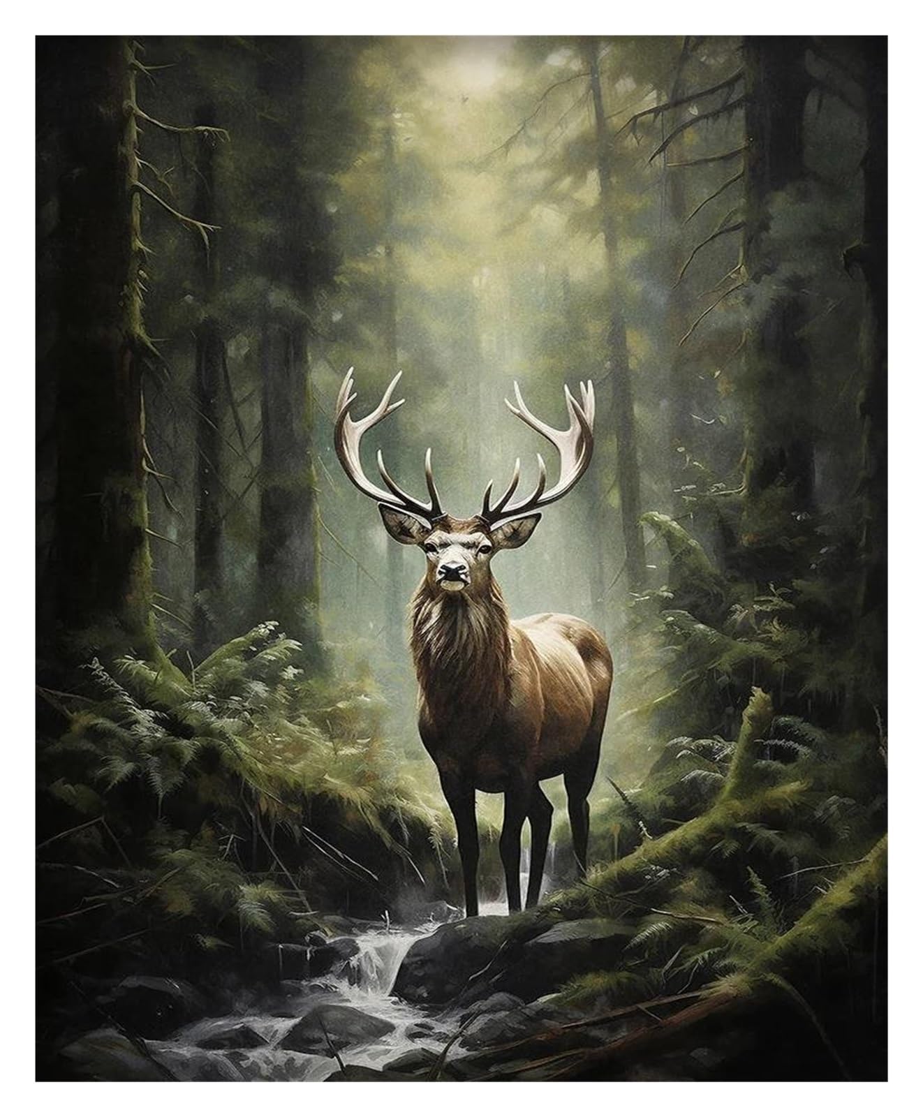 Toile peinture ours et animaux des bois : affiche décoration murale chambre ou séjour