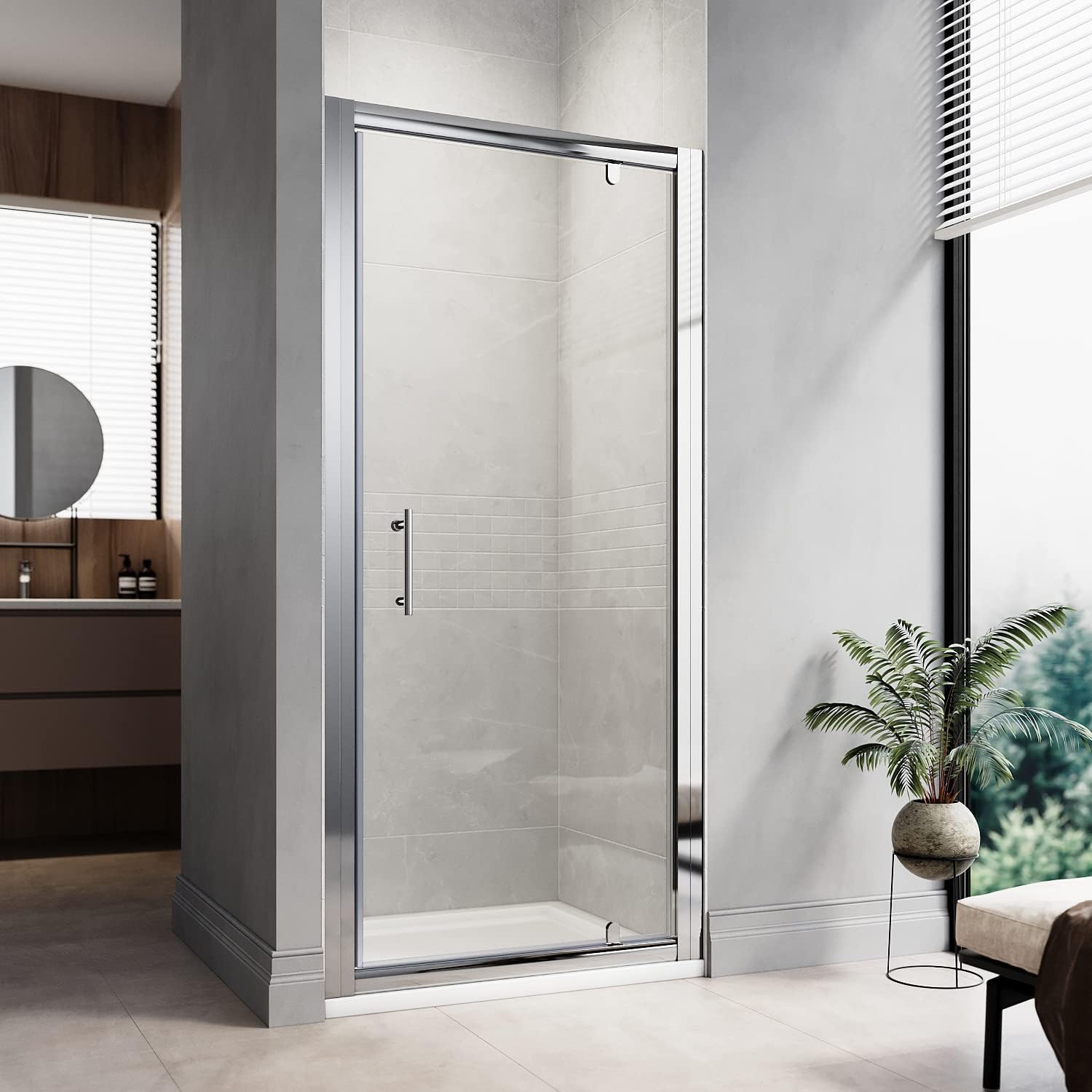 ELEGANT 700mm Pivot Hinge Shower Door Screen with 6mm Extra Toughened Glass Reversible Shower Cubicle Enclosure