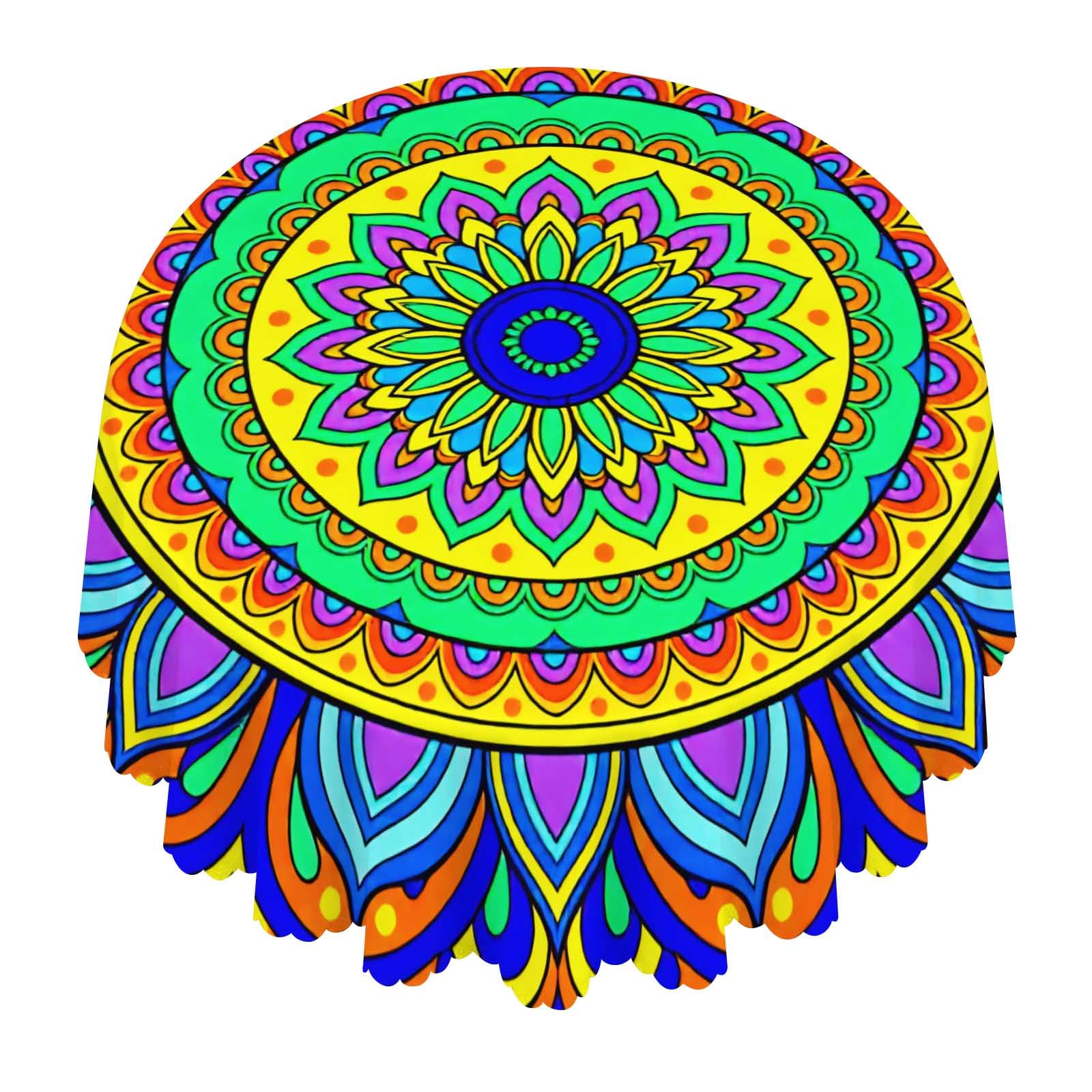 Nicokee Lotus Mandala Round Tablecloth Waterproof Washable for Dining Party