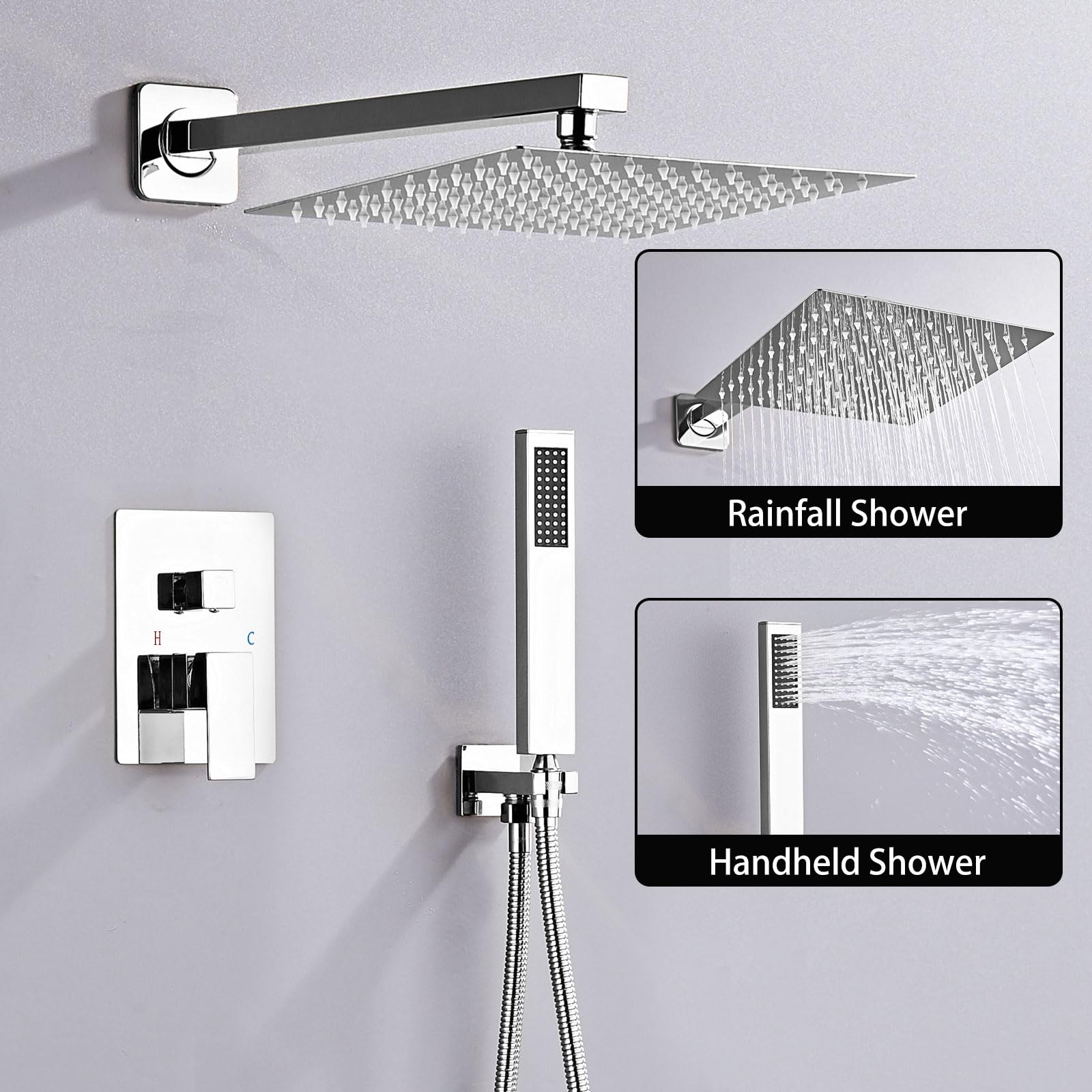 SaniteModar Set Doccia Incasso Cromo, Miscelatore Doccia Incasso con 25x25cm Soffione, kit Doccia Incasso con Doccetta