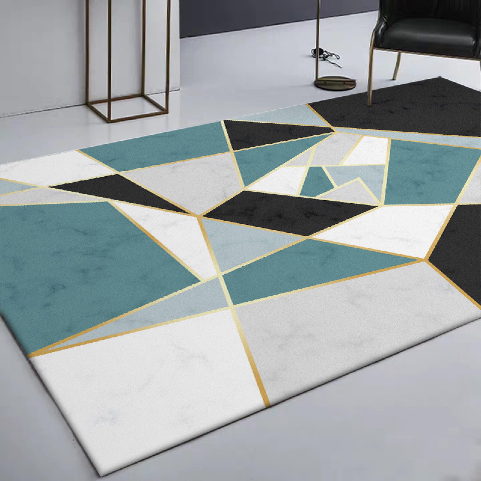 Dywan, 160 x 230 cm, Powierzchnia dywanu Salon Jadalnia, Sypialnia, Dywany Wystrój Domu Dywany, Czarny Biały Cyan Pomarańczowy Geometryczny