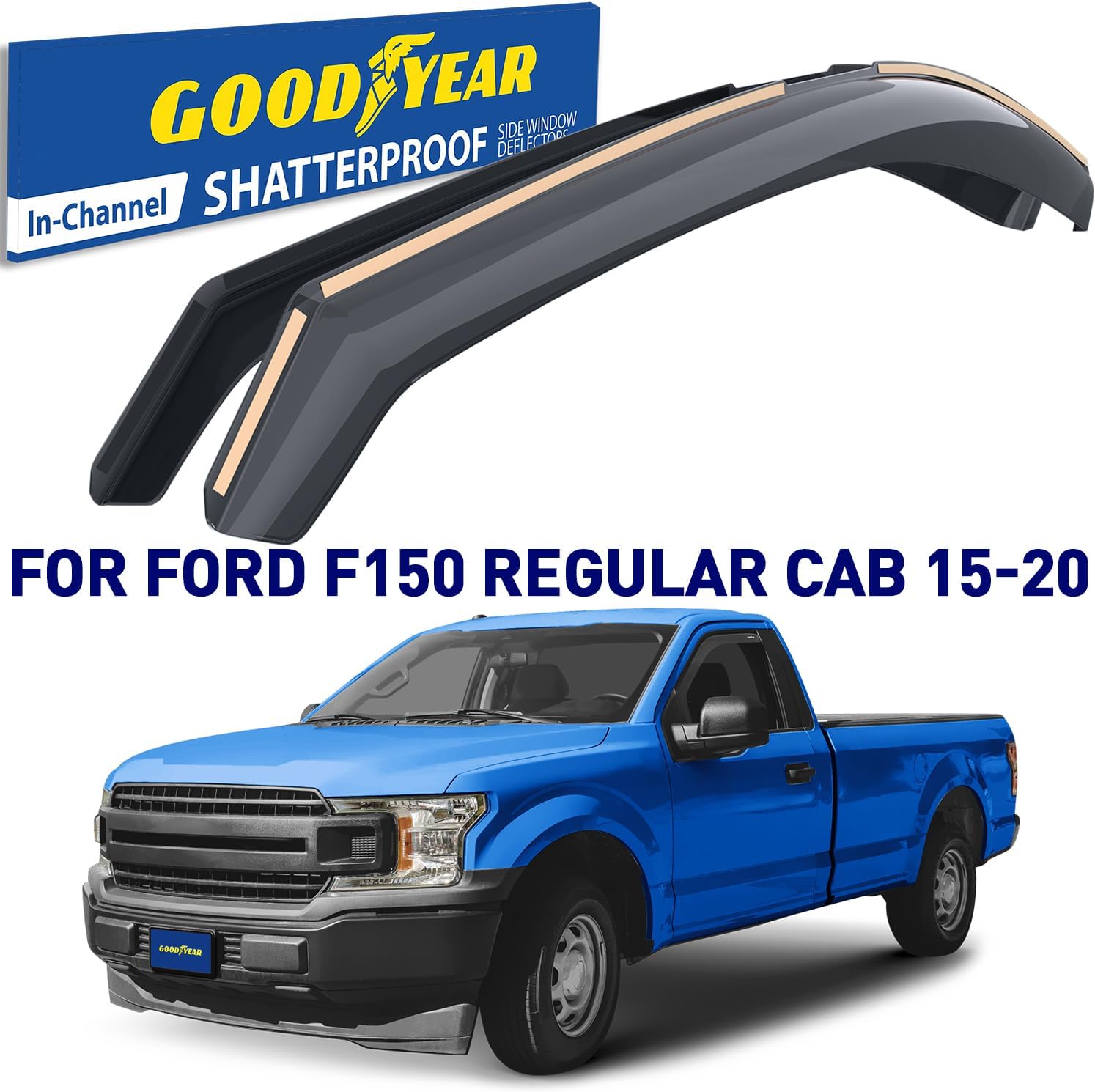 Goodyear Shatterproof in-Channel Window Deflectors for Ford F150 2015-2020 Regular Cab, Rain Guards, Window Visors, Vent Deflector, Vent Visor, Truck Accessories, 2 pcs - GY008127