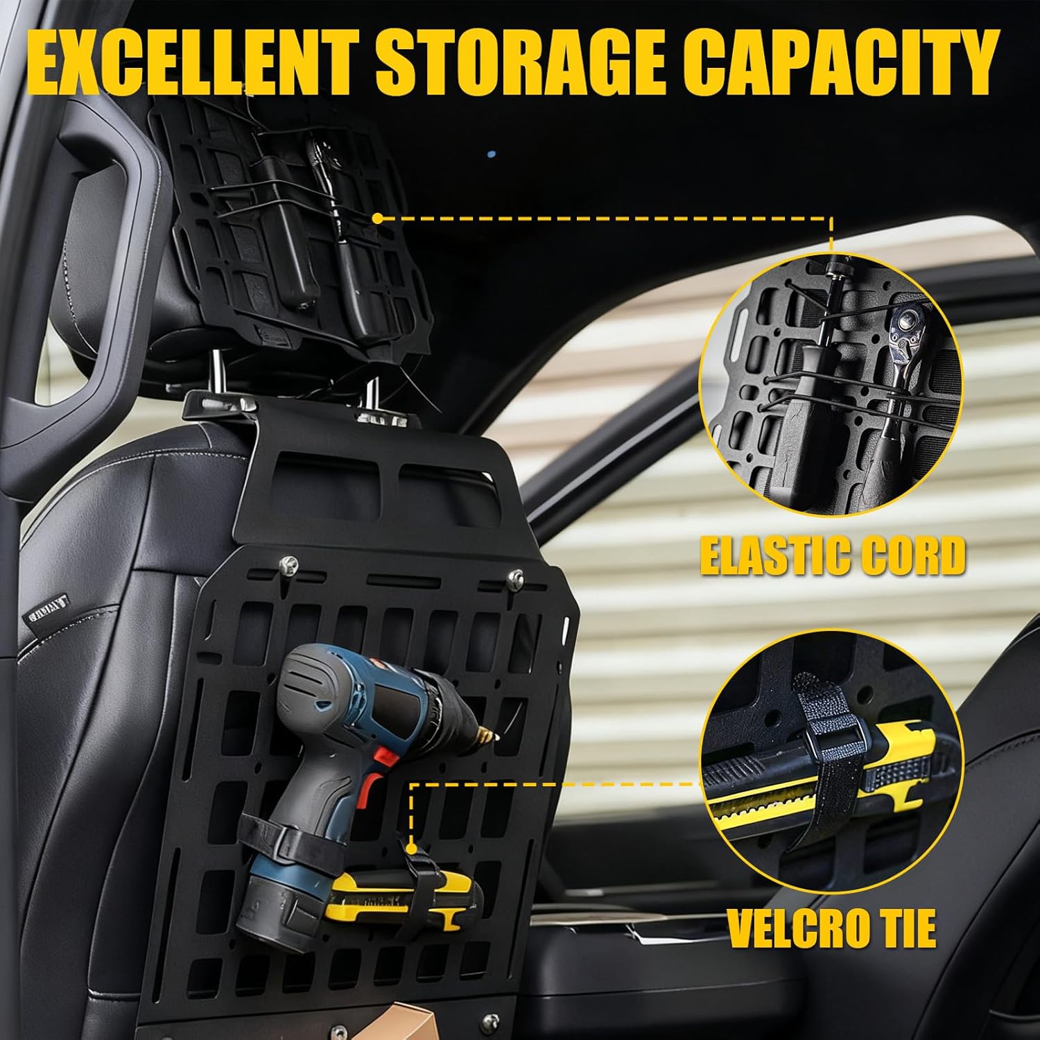 Tactical Seat Back & Headrest Molle Panel Compatible with 2015-2025 2026 Ford F150 Tactical Seat Back Organizers Rigid Headrest Molle Panel Storage Shelf for 2024 Ford F-150 Accessories (6PCS)