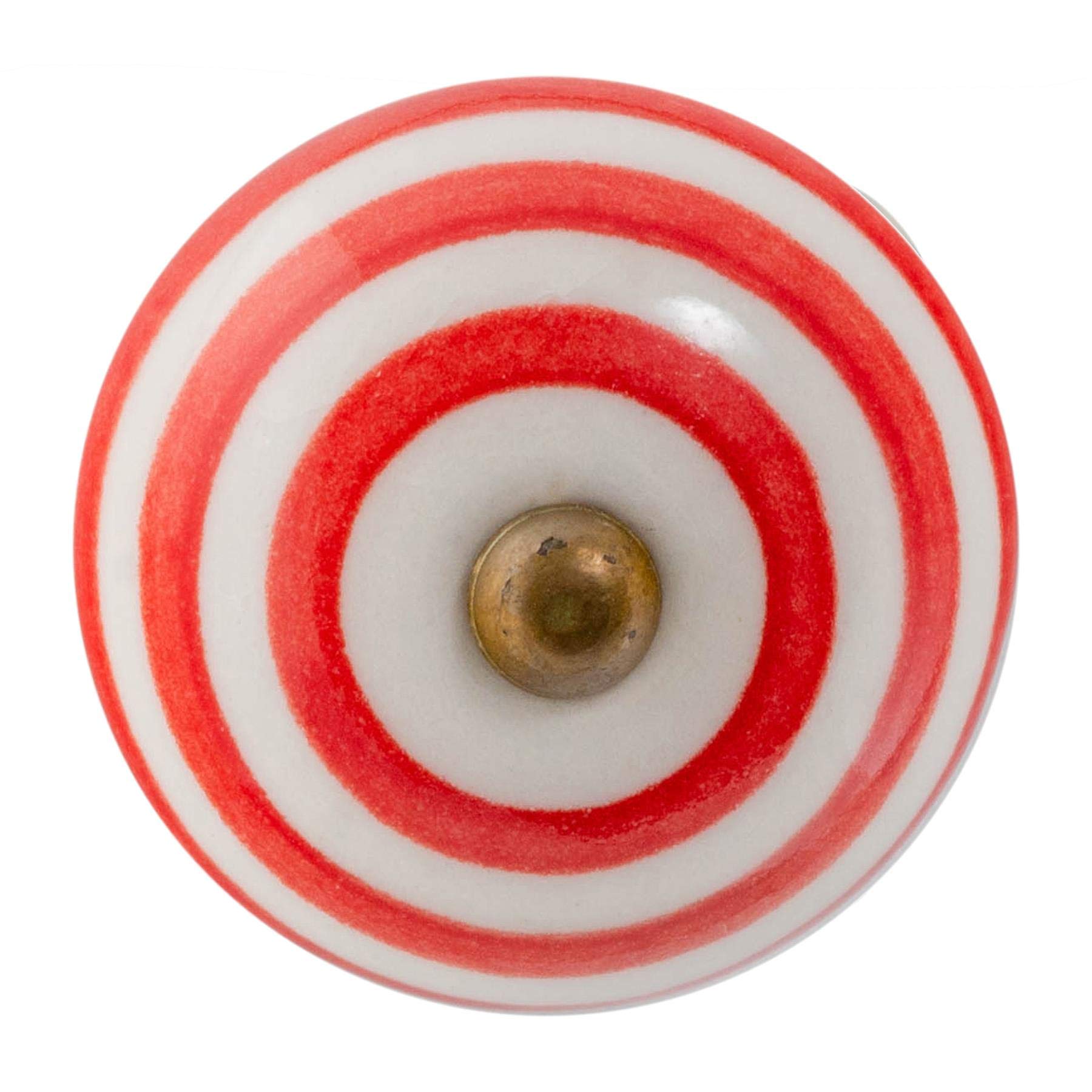 Nicola Spring Ceramic Cupboard Drawer Handle Knob - Stripe Design - Light Red