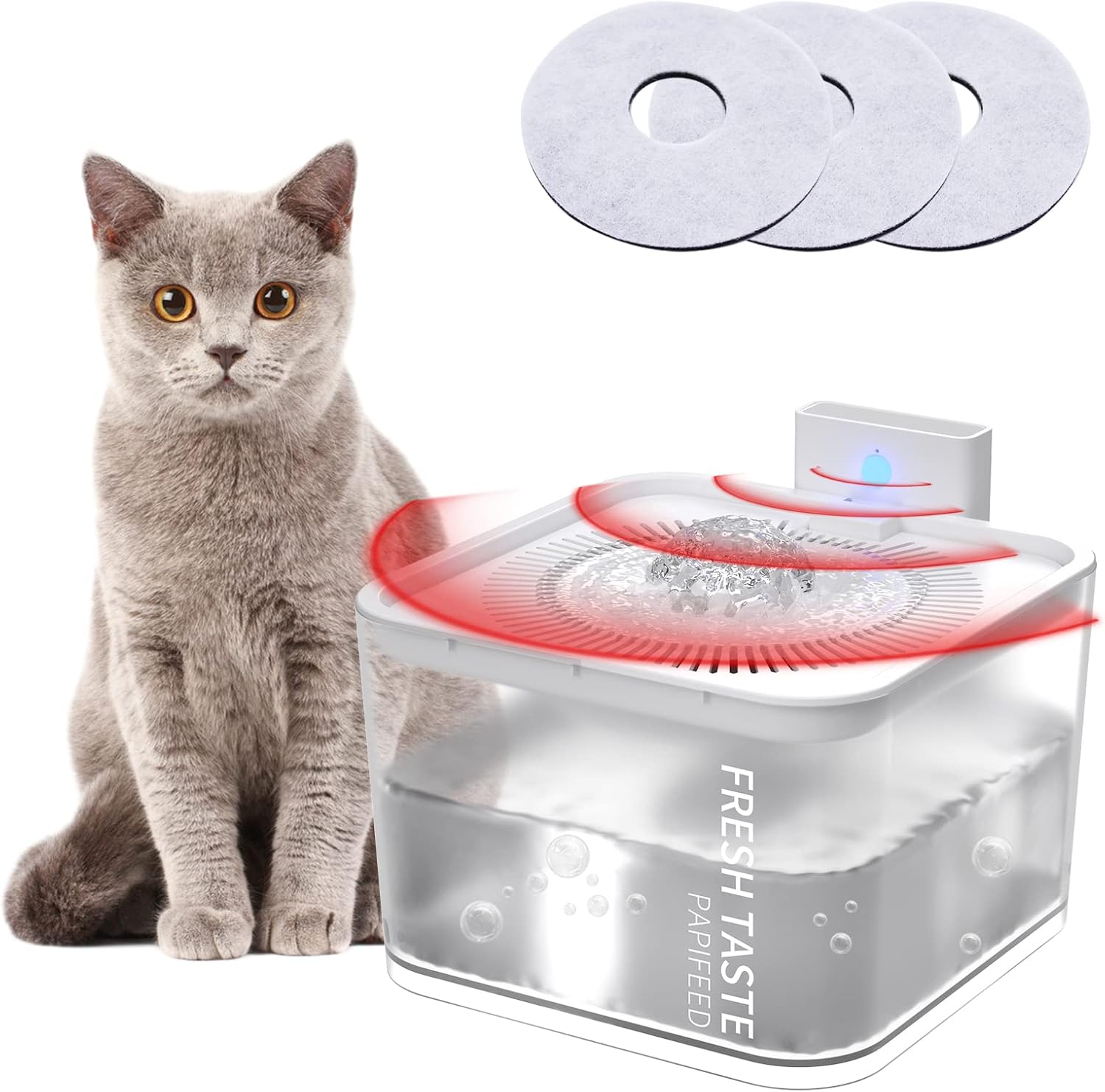 PAPIFEED Dual Power Cat Water Fountain 84oz/2.5L Wireless & Battery