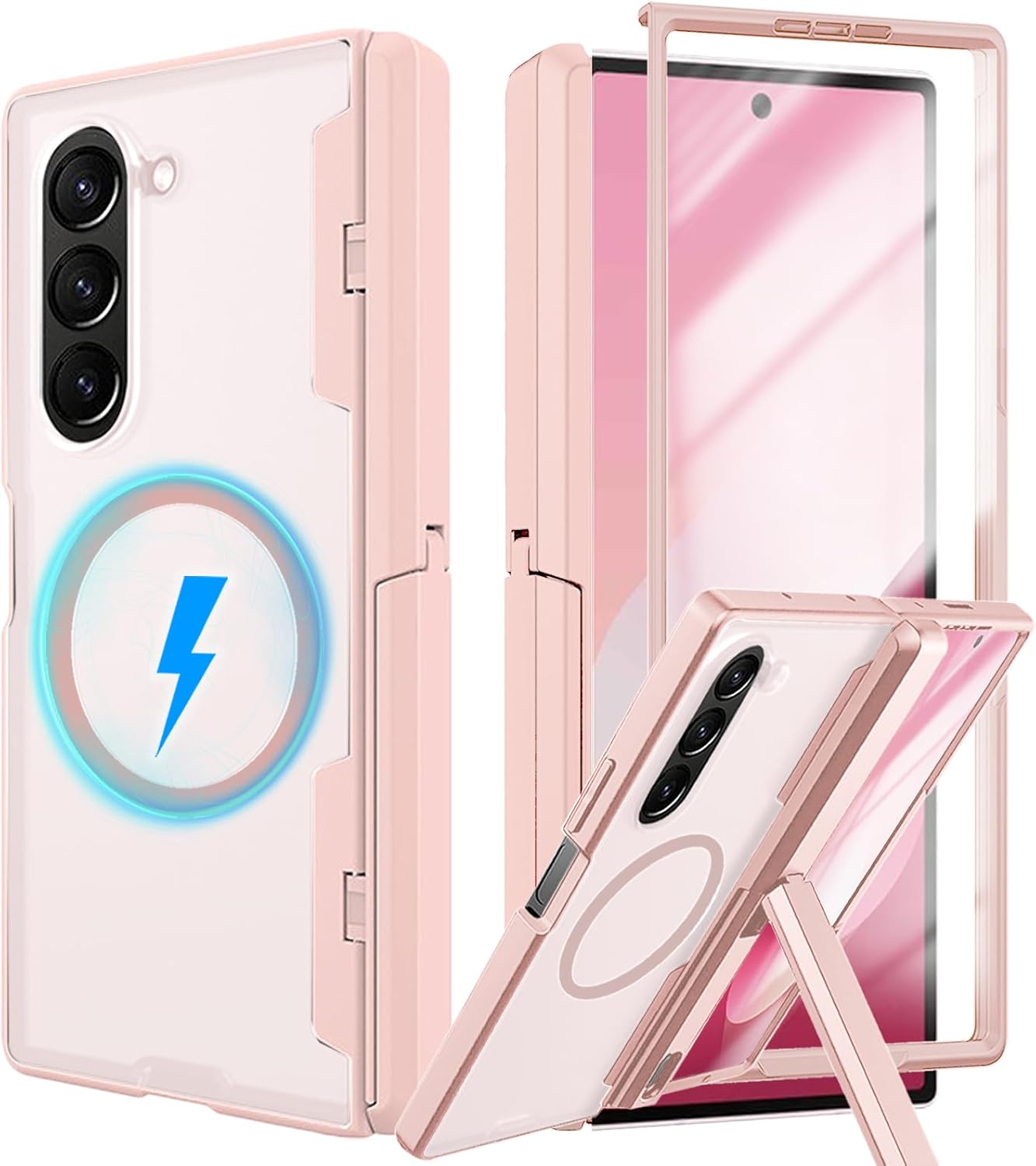 for Samsung Galaxy Z Fold 6 Magnetic Case, [Compatible with Magsafe] Fold6 Phone Case with Hinge Protection Screen Protector Scratch-Resistant Kickstand Protective Cover for Z Fold 6 Blue