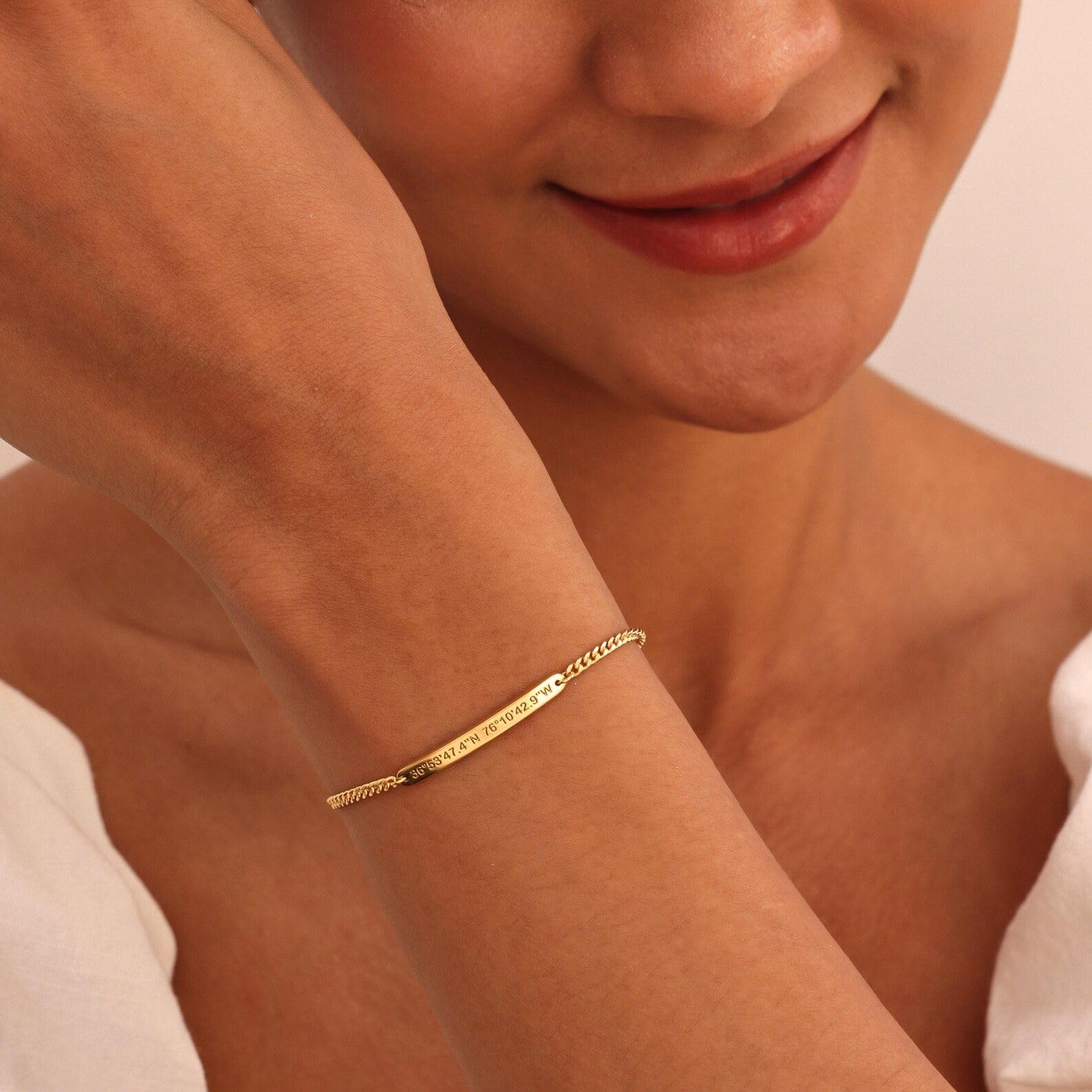 Nombre grabado Brazalete de la barra plata de ley 925 eslabón cubano cadena Mensaje Pulseras damas de honor hechos a mano