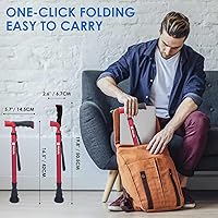 Vista 3 de Walking Cane,Portable & Ultra-Light Series, One-Button Telescopic Folding Walking Cane – Like an Umbrella Compact, Adjustable, All-Terrain Tips