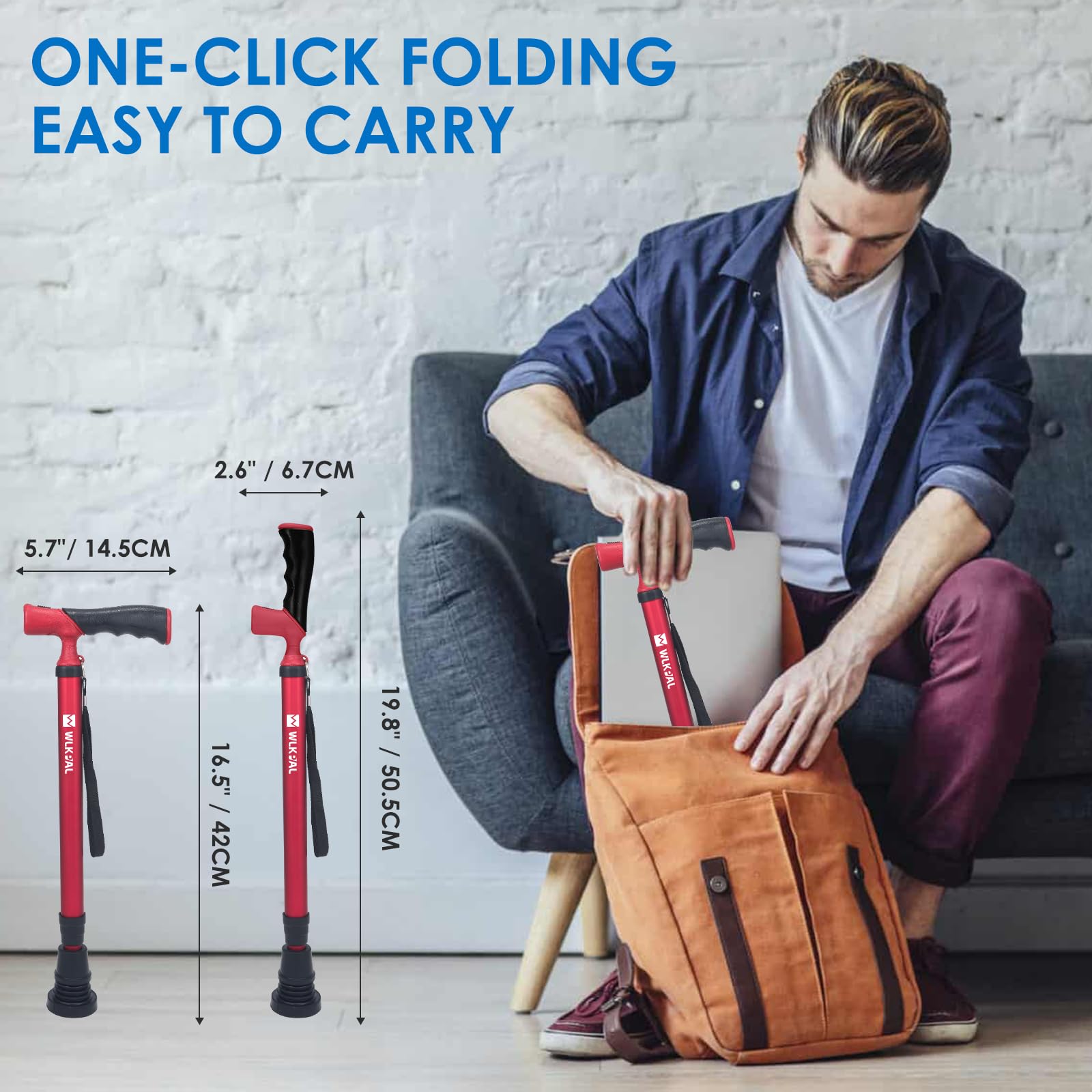 Bastón para personas mayores y adultos, plegable, ajustable, plegable, para hombres y mujeres, 2 puntas antideslizantes reemplazables para todo terreno, bastón plegable de la serie Anchor para