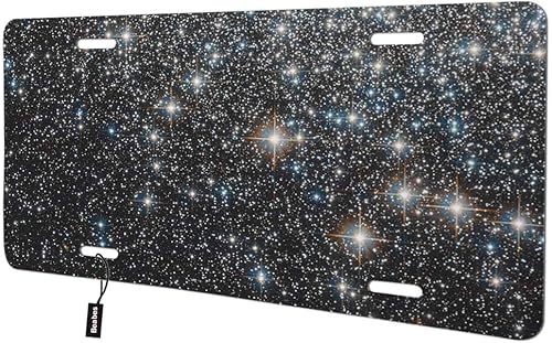Beabes Cubierta de matrícula frontal de cielo estrellado y galaxia, estrellas, faro, noche, placas decorativas para automóvil, placa de aluminio