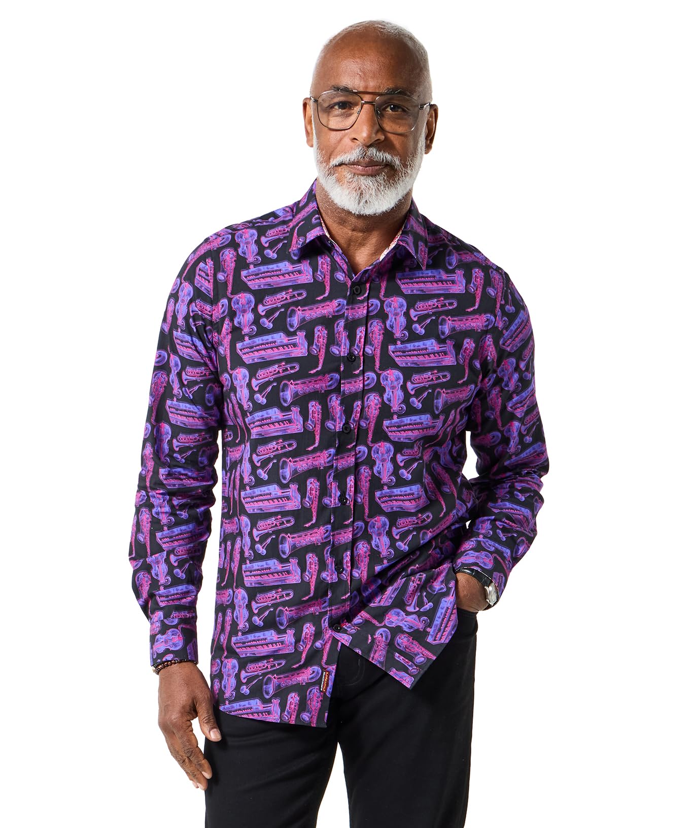 Joe Browns Men's Saxophone Print Long Sleeve Shirt, Purple, XL