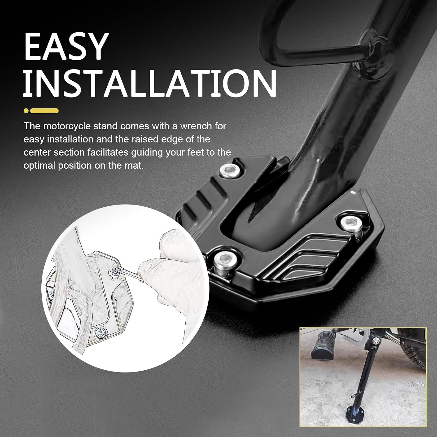 Motorcycle Kickstand Pad, Alloy Motorbike Kickstand Plate, Anti-slip Side Stand Extension Plate, Universal Motorcycle Support Accessory (Black)