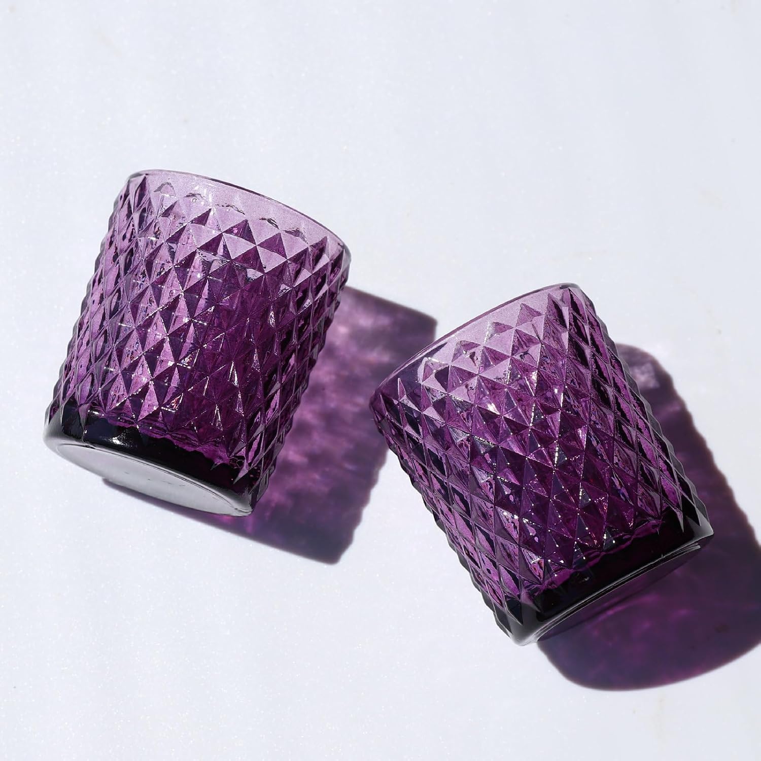 Woho 24pcs Purple Votive Candle Holders, Glass Tea Lights Candle Holder for Wedding Table Centerpiece, Studded Diamond Tealight Candle Holder for Tealight Candles/Votive Candles