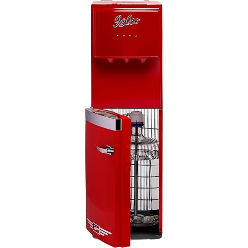 Igloo Retro Bottom Water Dispenser– Water Cooler Dispenser with Hot, Cold & Room Temperature Settings- Electric Water Dispenser Fits 3 & 5 Gallon Jugs with Child Safety Lock for Home & Office Use– Red