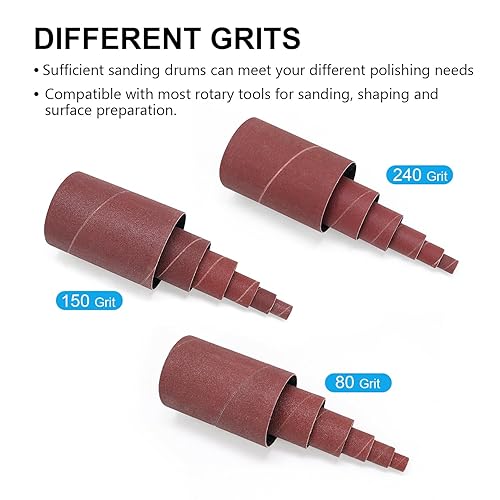 Miniatura 9 de scottchen PRO Adaptador de lijadora de husillo de 4-12" x 12" con kit de tambor de lijado de goma OD 34", 1", 1-12" y mangas de papel de lija #