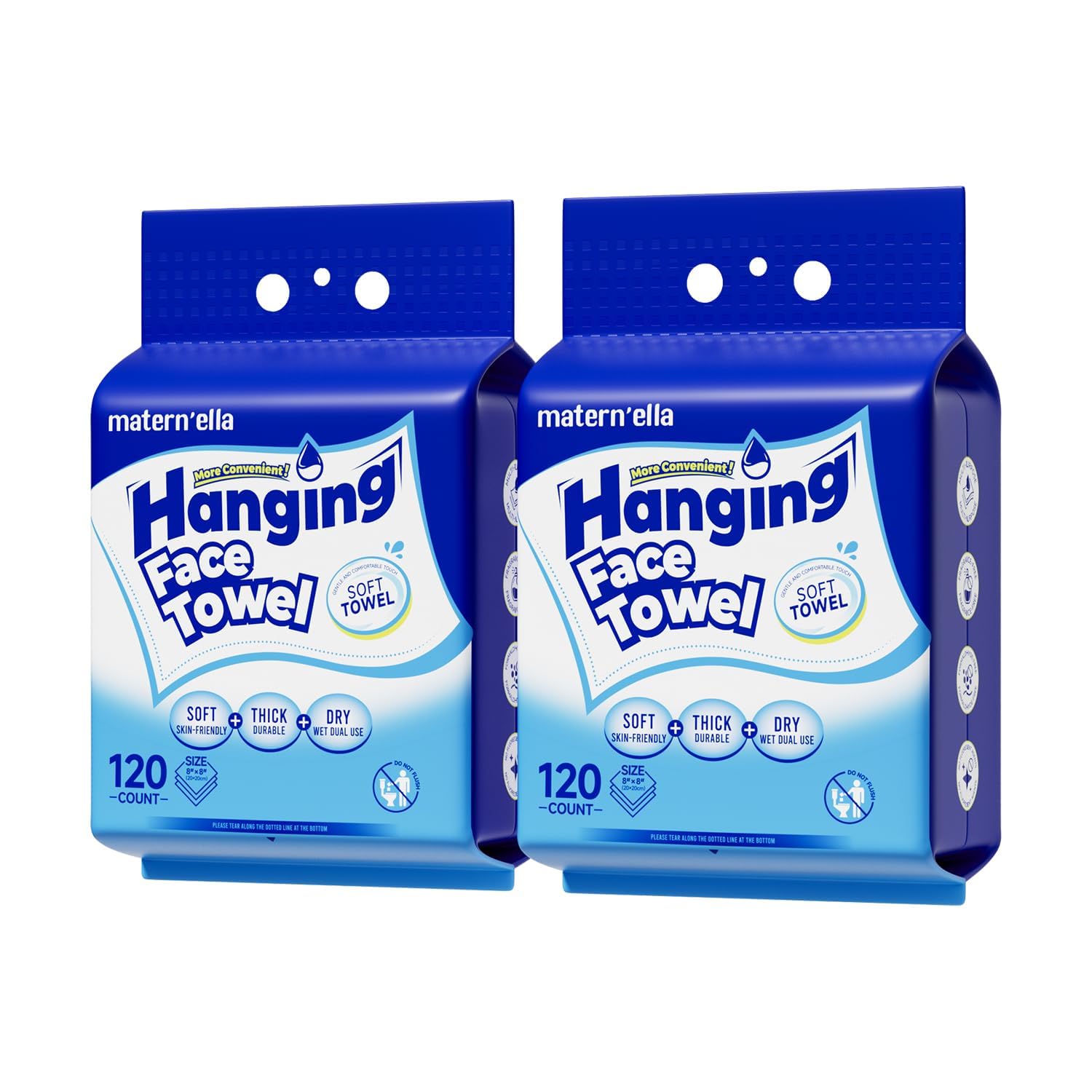 matern'ella Hanging Dry Wipes 240 Counts Face Towel Washcloth Facial Cleansing Thickened Makeup Remover Disposable Soft Face Towelettes for Sensitive Skin Fragrance and Alcohol Free Wet Dry Dual Use