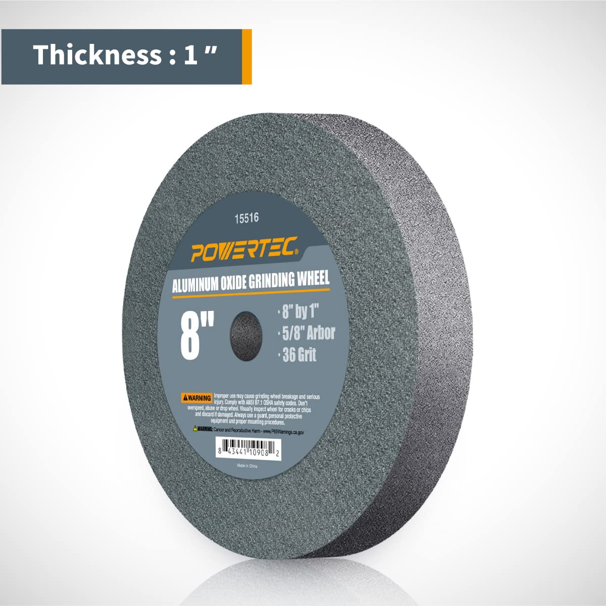 POWERTEC Bench Grinder Wheel 8 Inch White 36/60/80 Grit, Aluminum Oxide Grinding Wheel for Bench and Pedestal Grinder, 1" Thick 5/8" Arbor, Sharpening & Shaping Drill Bits, Blade, Chisel, 3PK (15531)