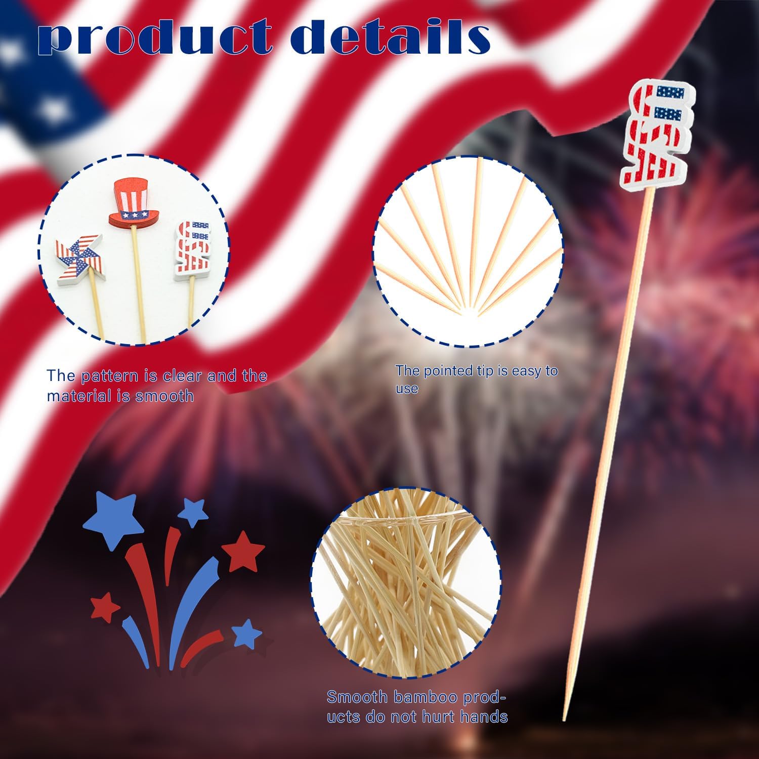 100pcs Patriotic Cocktail Picks Red White Blue 4th of July Decor Toothpicks Stick Skewer for Appetizer Charcuterie Accessories Fourth July Independence Memorial Veterans Election Day Party Decorations image 3