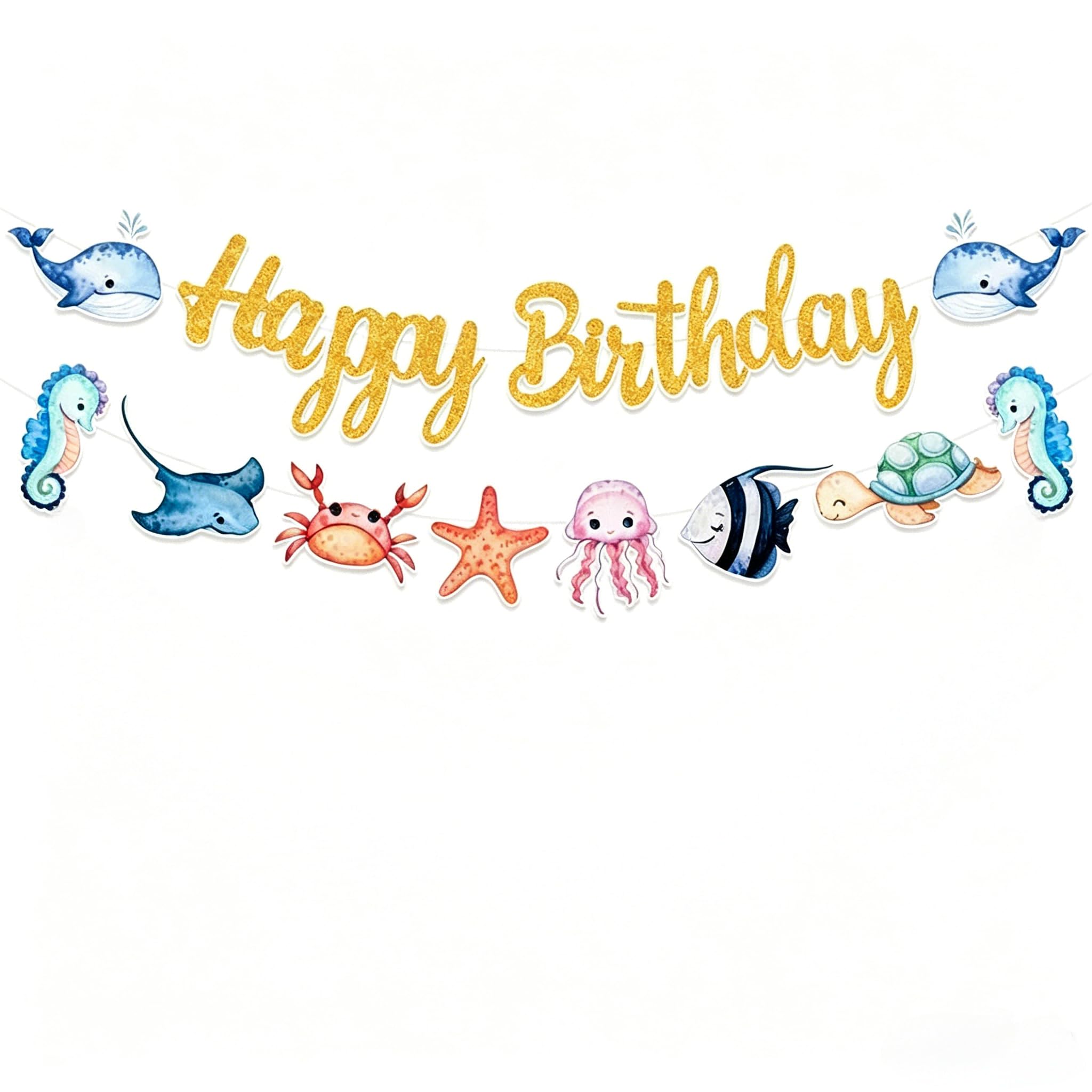 Muiltvoe Under the Sea Party Decorations, Ocean Themed Birthday Banners, Sea Animal Hanging Bunting for Birthday, Eco-Friendly Paper Bunting for Under The Sea Party