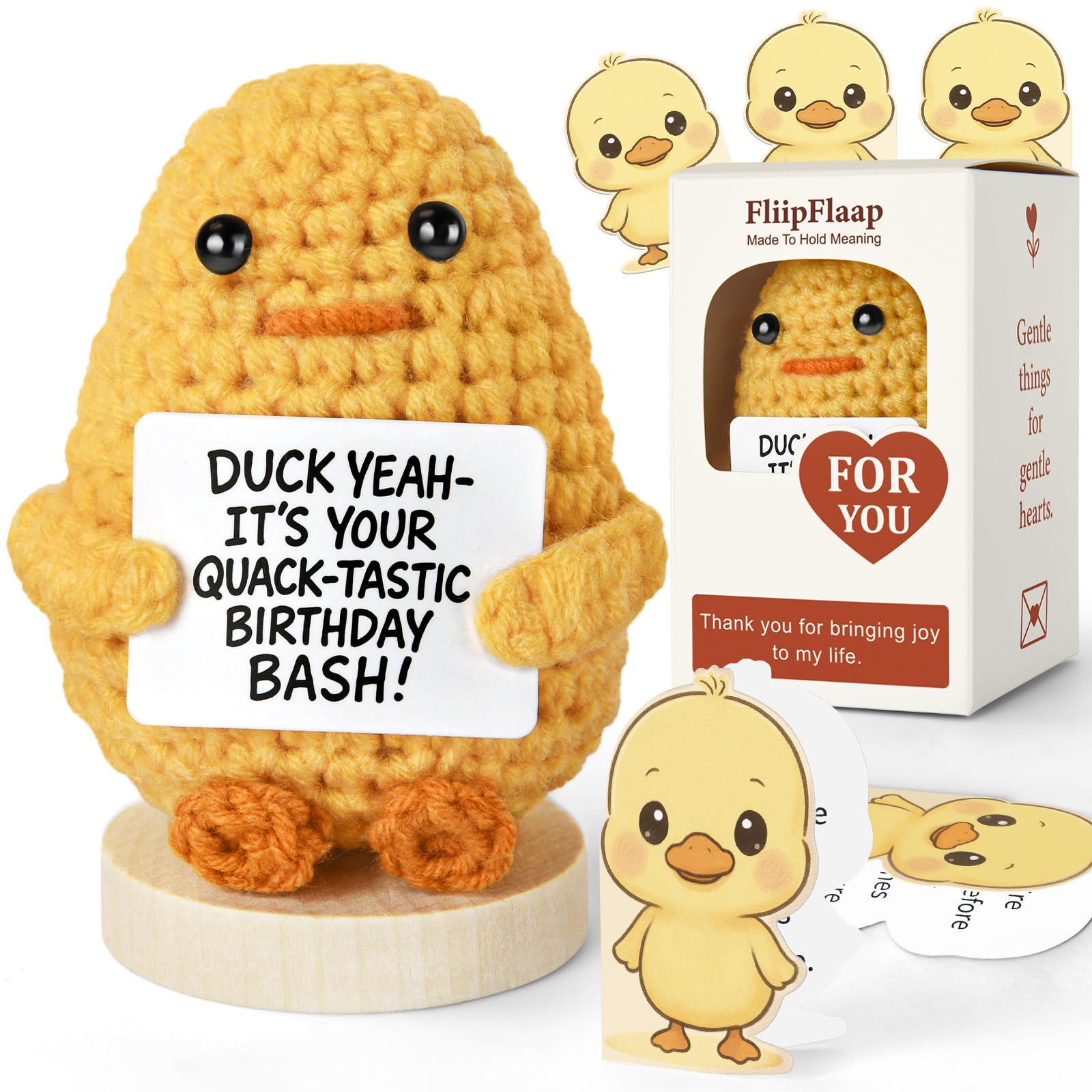 Funny Duck Birthday Gift – Handmade Crochet Plush with 30 Sassy Affirmation Cards – Unique Keepsake & Desk Decor for Women, Friends, Coworkers, Sisters or Classmates for Her or Him Happy Bir